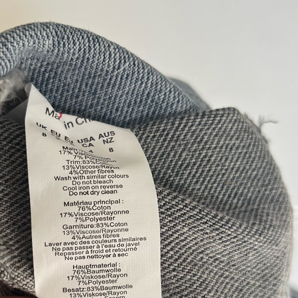 PrettyLittleThing Gray and Blue Denim Cropped Frayed Jacket Size 4 - Picture 11 of 11